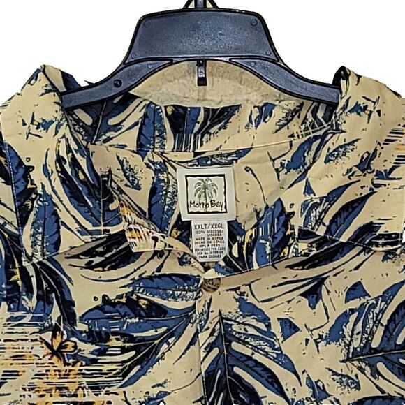 Morro Bay Mens Hawaiian Shirt XXL Yellow / Blue Flora Button Up S/S Viscose - Picture 2 of 10